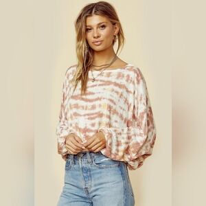 LNA Sahara Dolman Tiedye Cropped Crewneck with Bubble Hem SzS NWOT